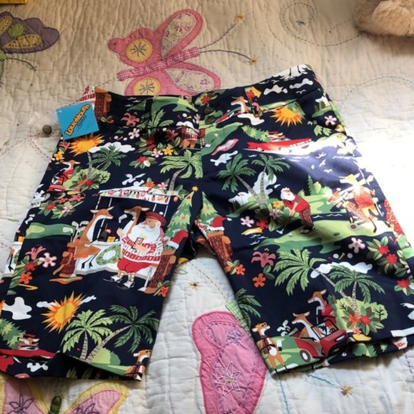 Loudmouth Golf NWT Black Multi Golfin' Santa Bermuda Shorts